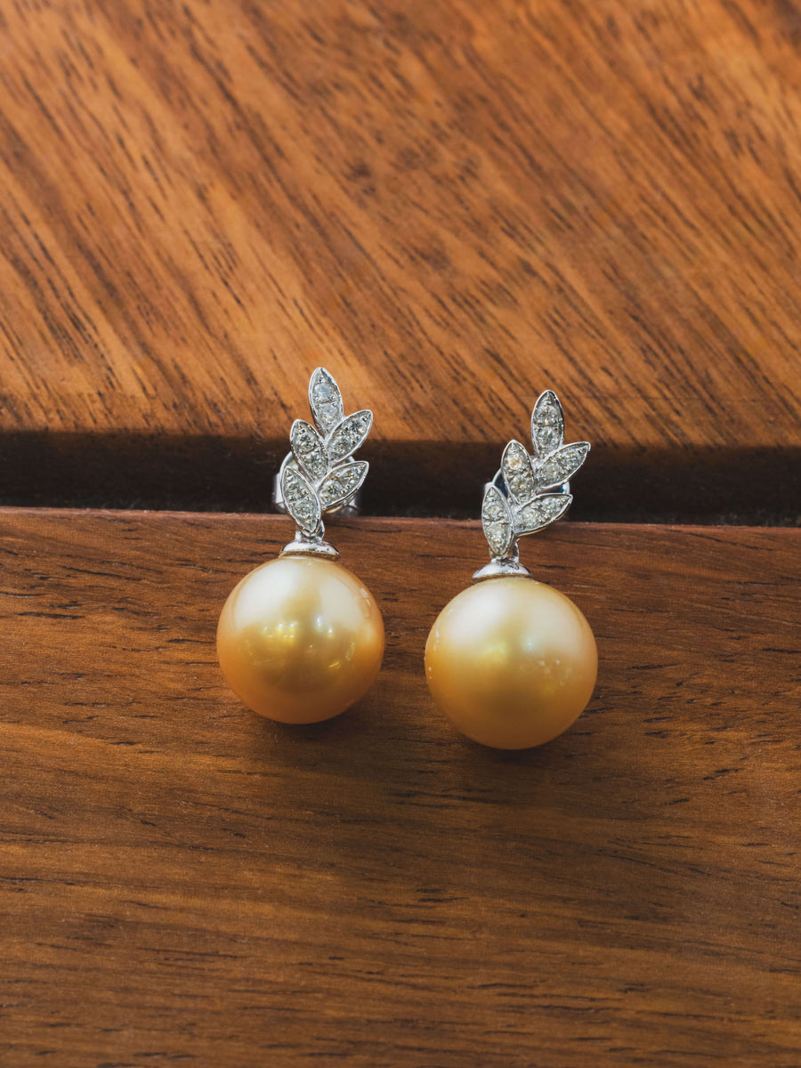 18K South Sea Gold Pearl leaf Earrings