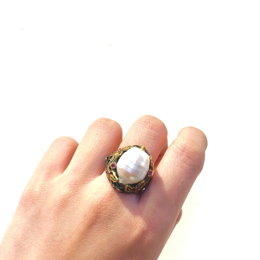 R241191 Golden Pearl Ring