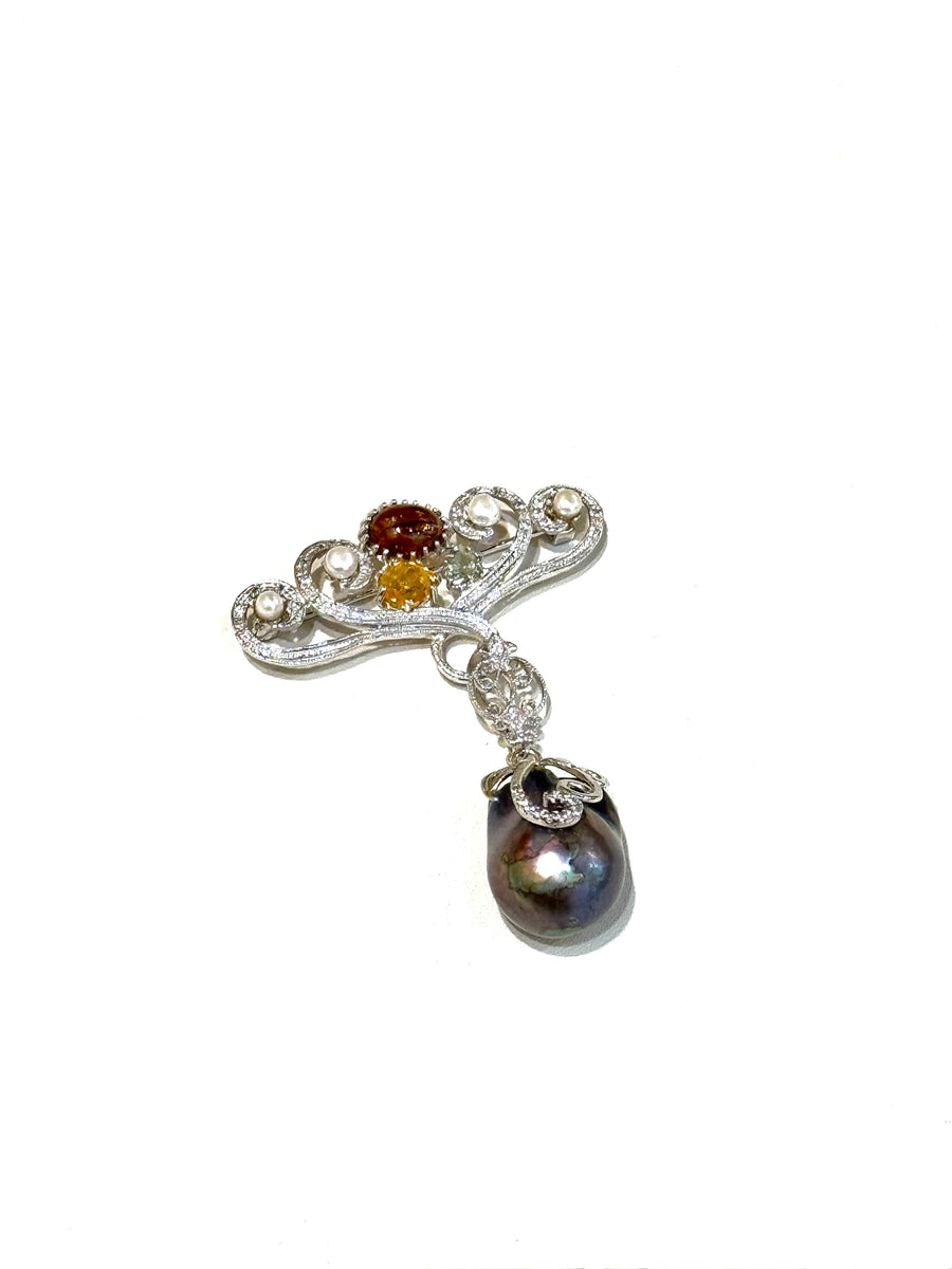 Grey Pearl Pendant & Brooch
