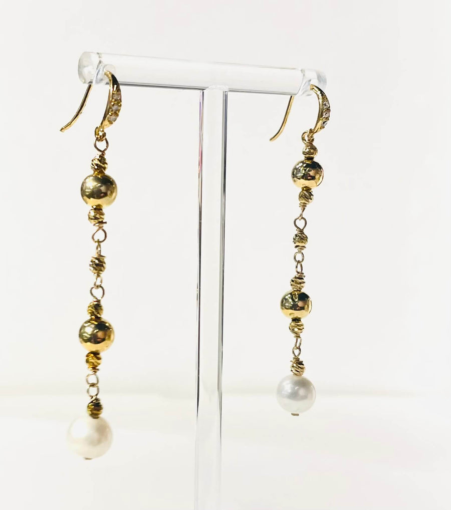 Golden Ball Pearl Earrings