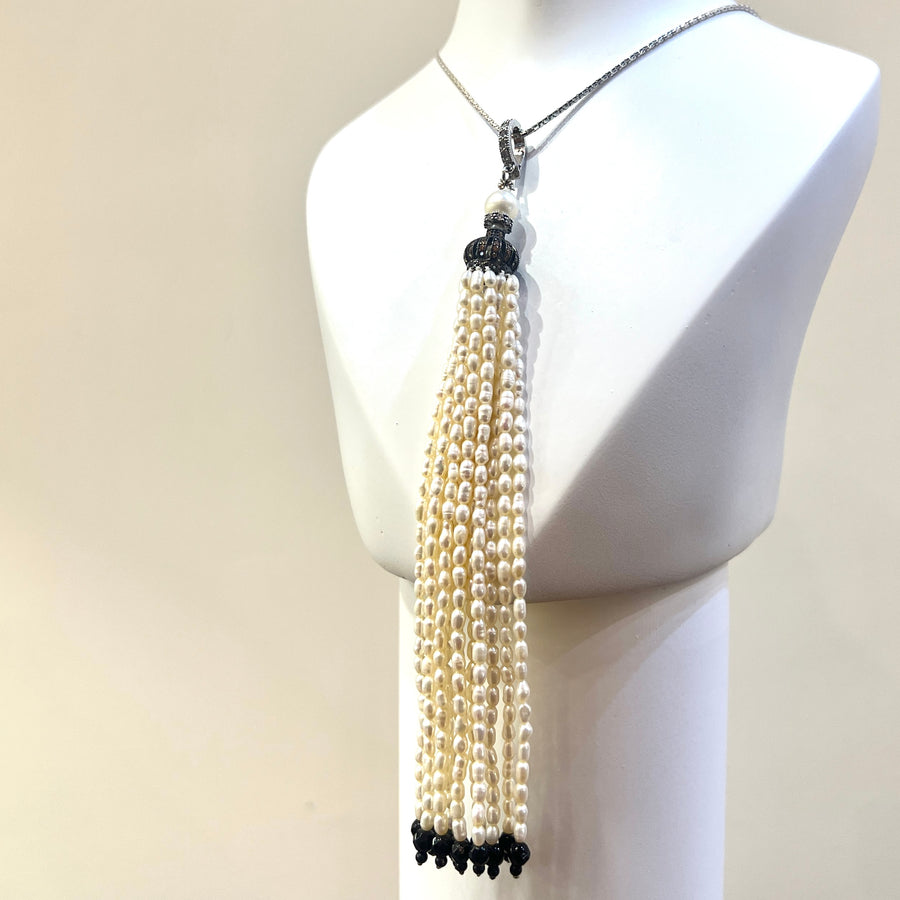 Tassel Pearl Black Spinel Necklace