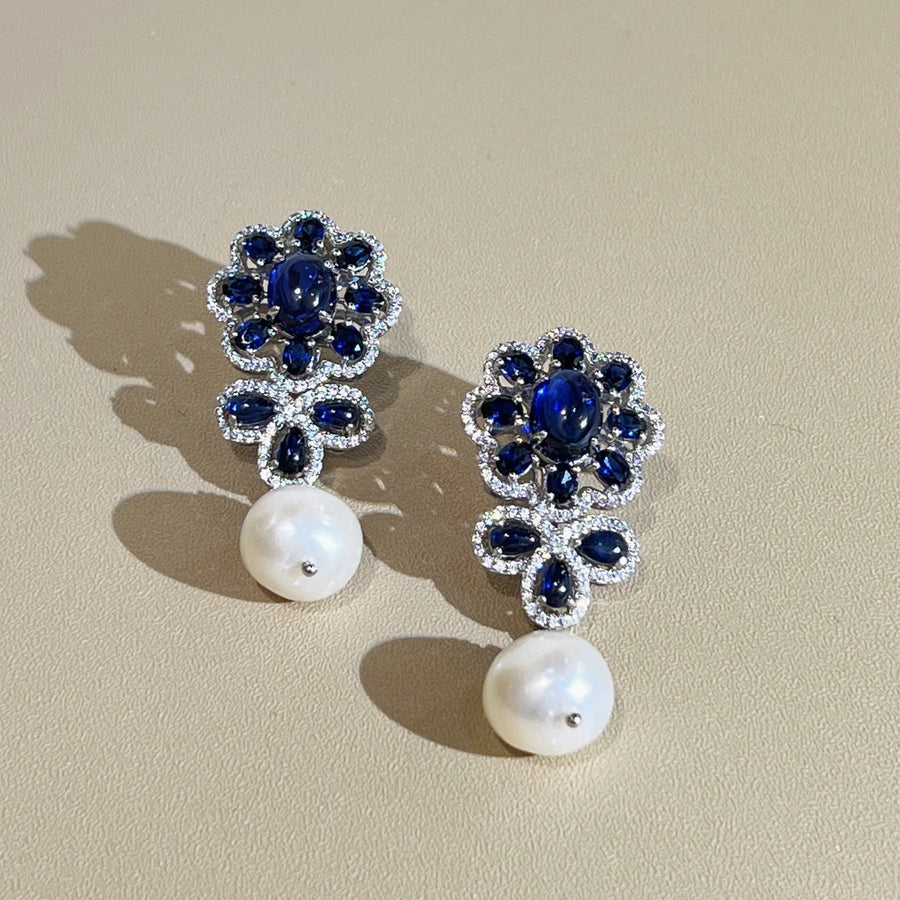 E24704 Sapphire Crystal Pearl Earrings