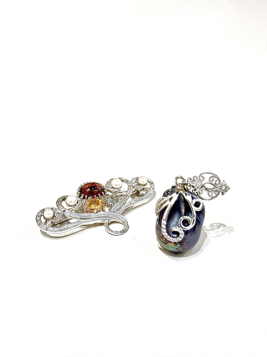 Grey Pearl Pendant & Brooch