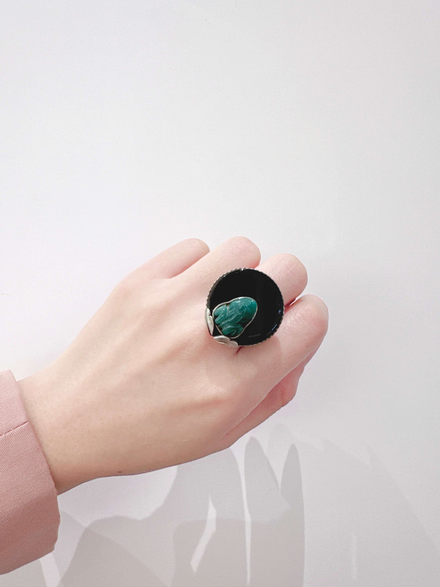 Black Onyx Frog Ring