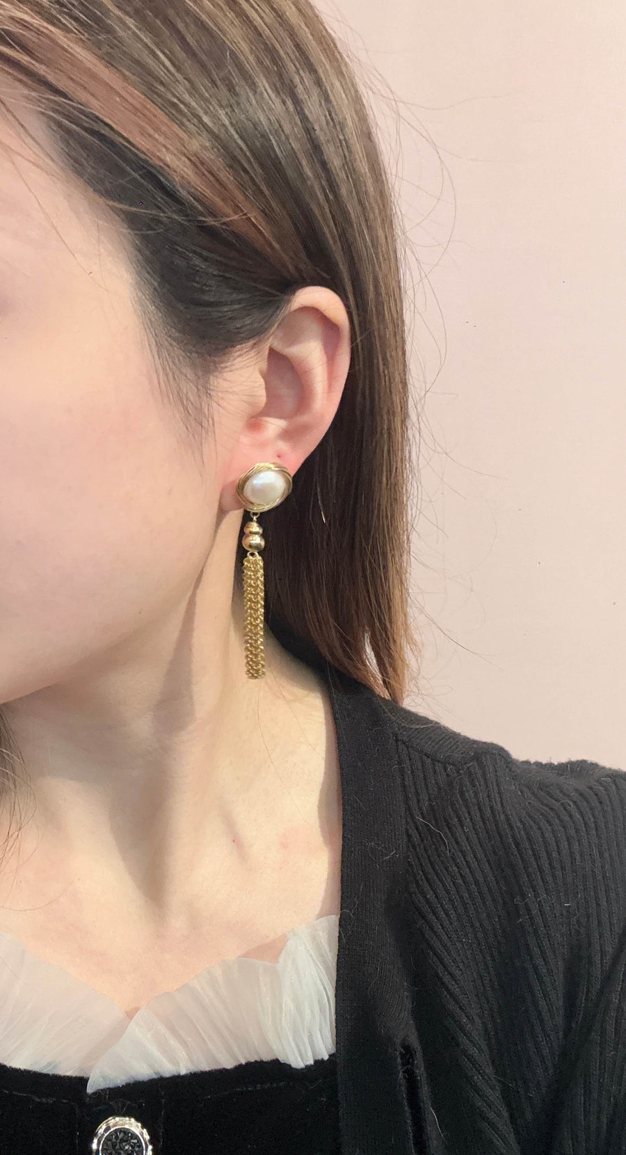 Filled Gold Tassels Pearl Earrings