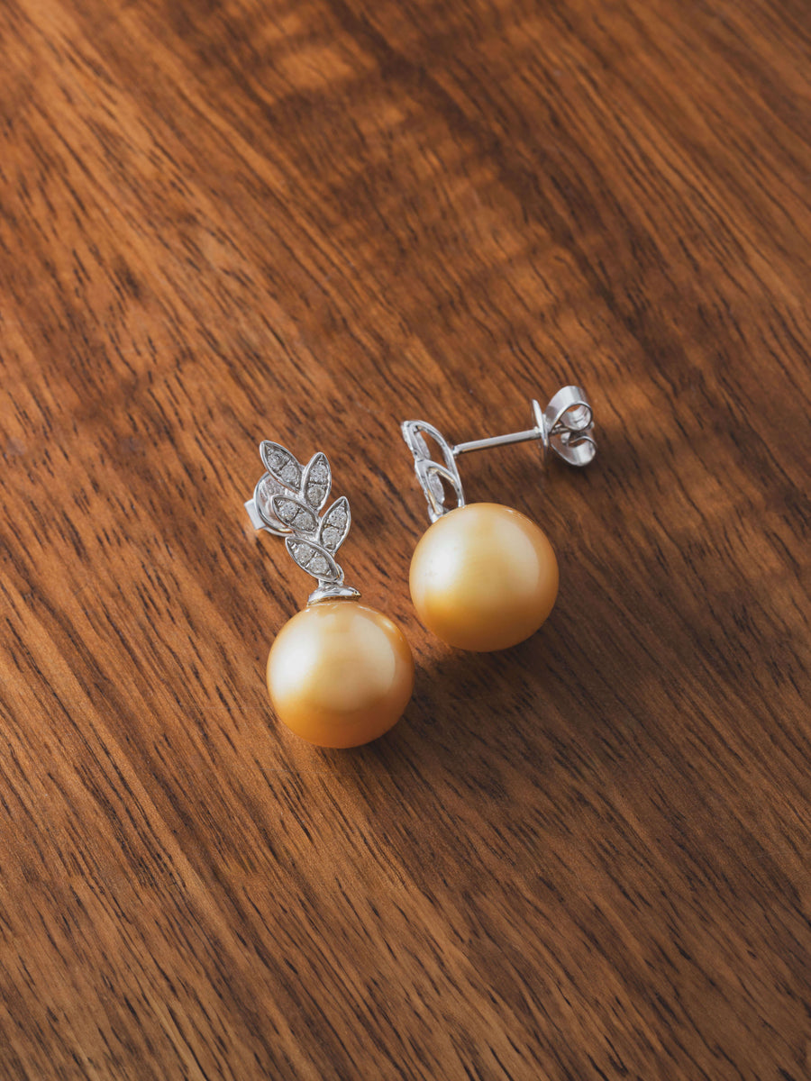 18K South Sea Gold Pearl leaf Earrings