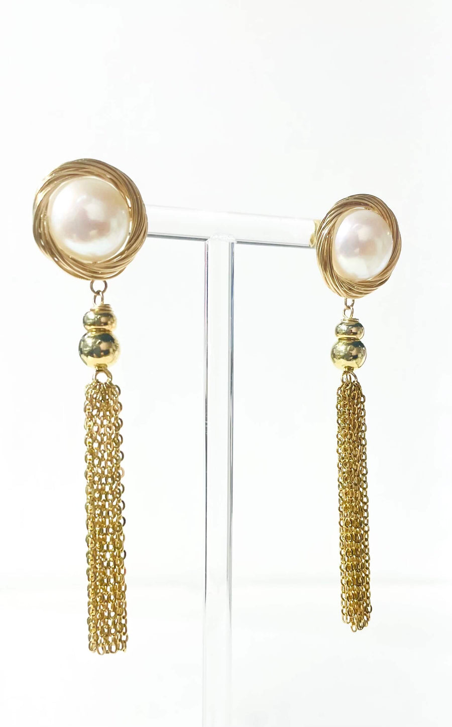 Filled Gold Tassels Pearl Earrings