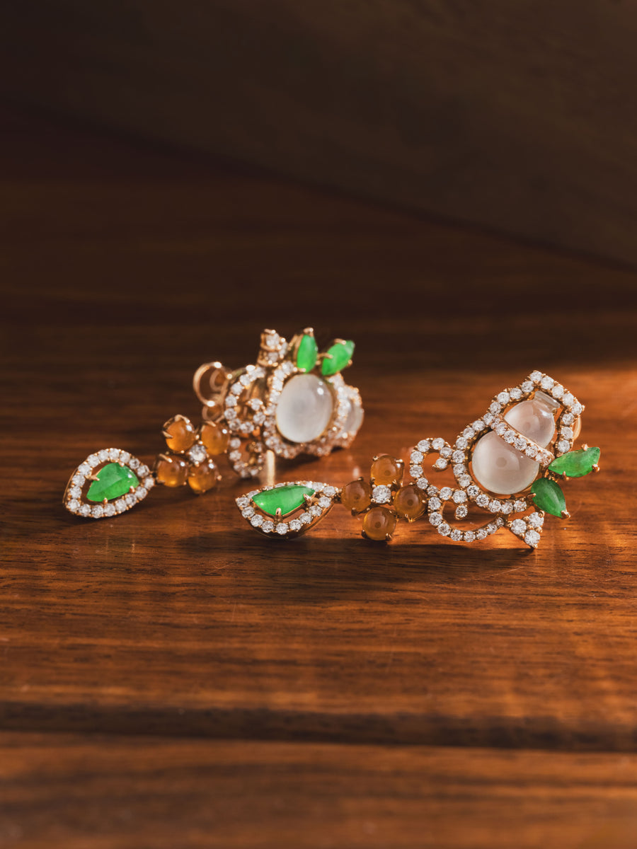 18K White Jade Earringsc