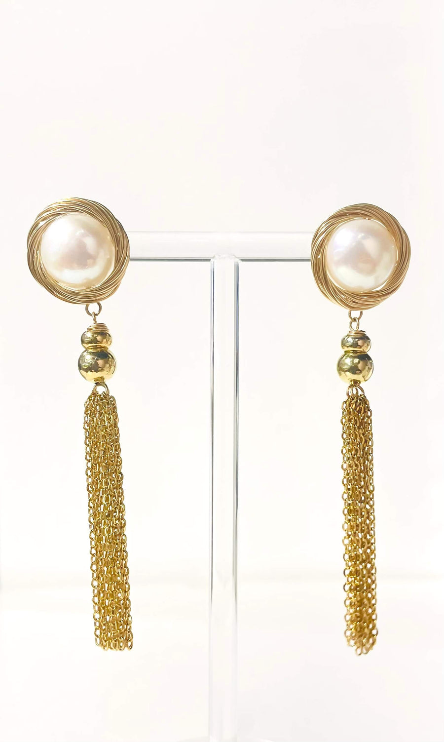 Filled Gold Tassels Pearl Earrings