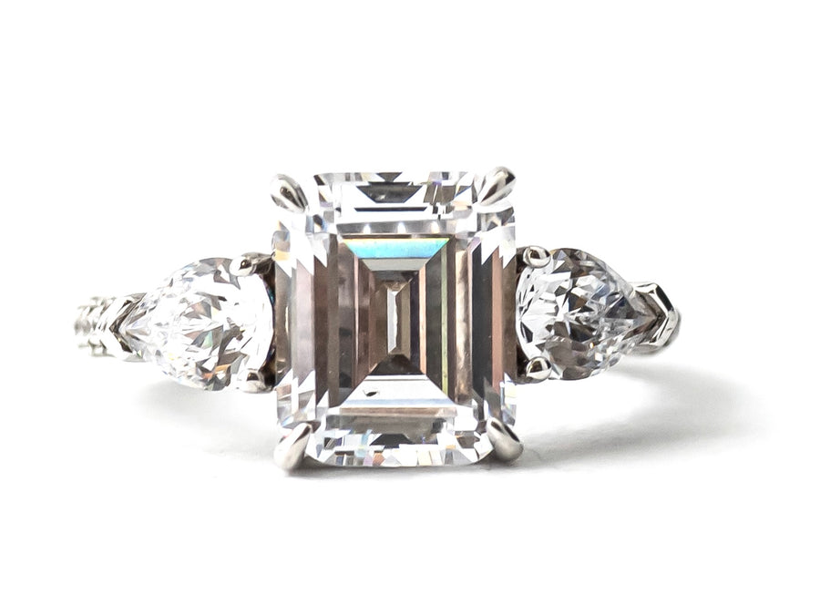 Emerald Cut Drop Ring (Silver)