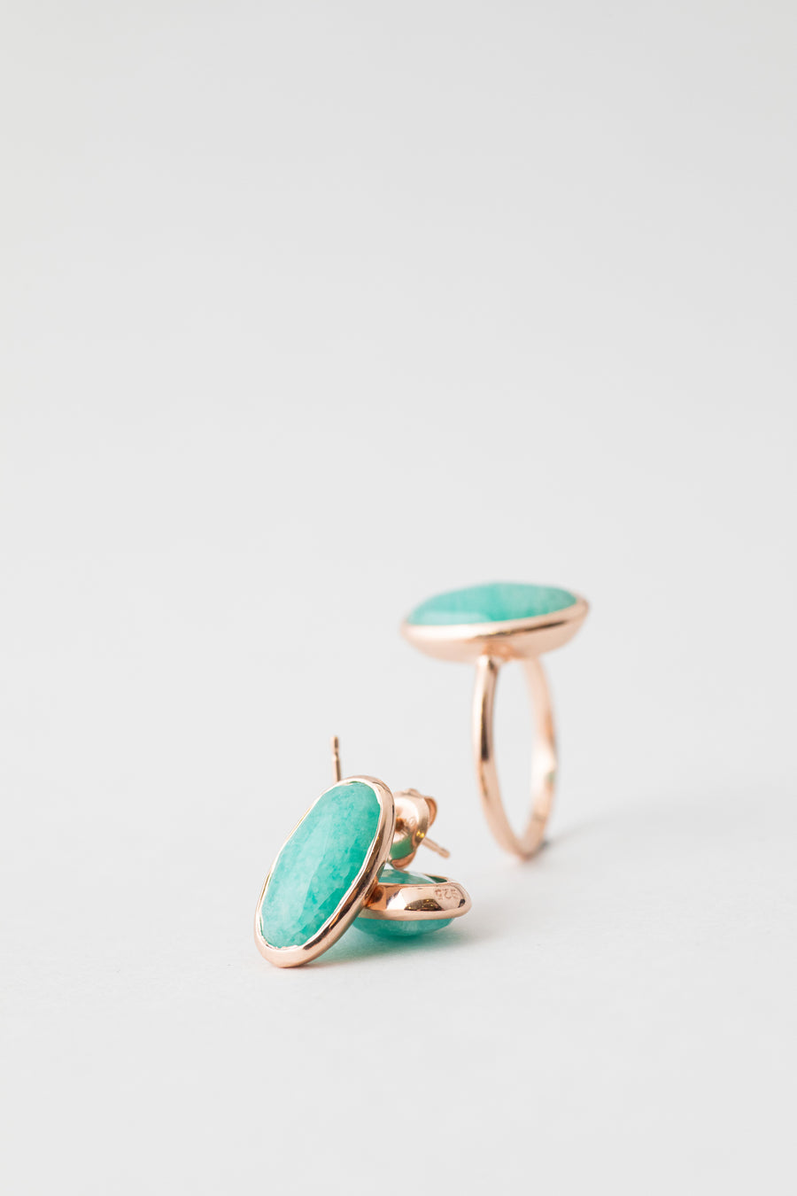 Large Oval Amazonite Stud (Rose Gold)