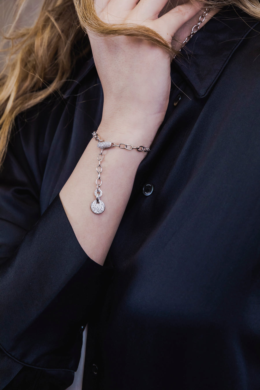 Chain Bracelet with Medal(clippable) (Sliver/Rose Gold)