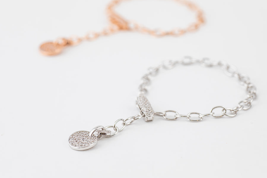 Chain Bracelet with Medal(clippable) (Sliver/Rose Gold)