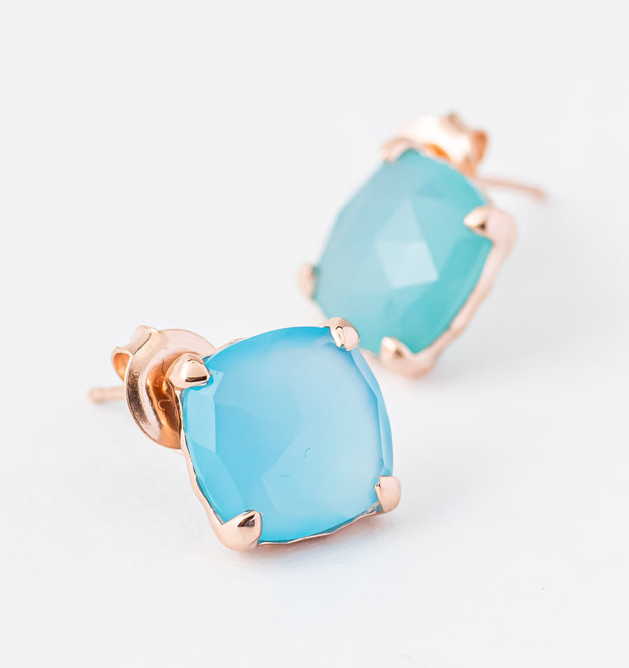 Blue Chalcedony Stud (Rose Gold)