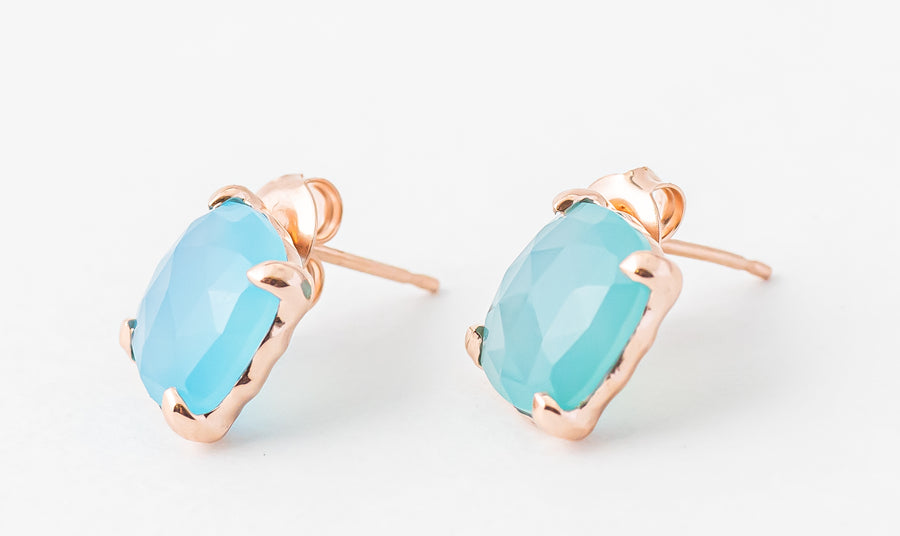 Blue Chalcedony Stud (Rose Gold)