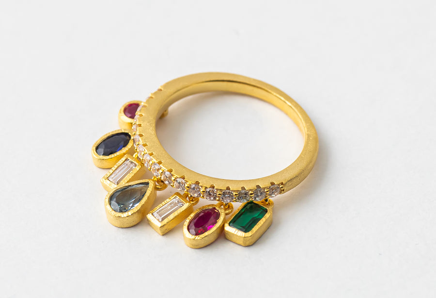 Multi Cut Rainbow Ring (Gold)