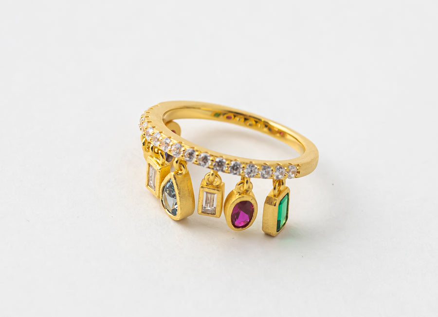 Multi Cut Rainbow Ring (Gold)