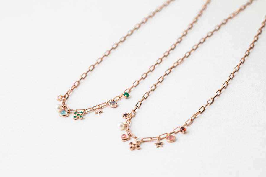 Mini Lucky Star Heart Chain Necklace (Rose Gold)