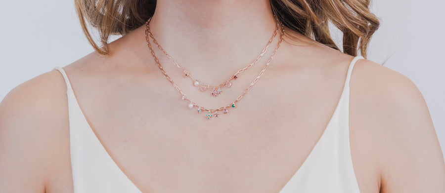 Mini Lucky Star Heart Chain Necklace (Rose Gold)