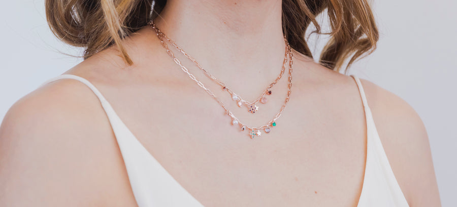 Mini Lucky Star Heart Chain Necklace (Rose Gold)