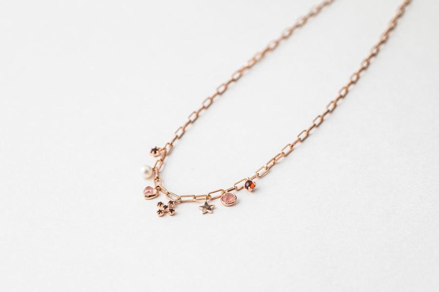 Mini Lucky Star Heart Chain Necklace (Rose Gold)