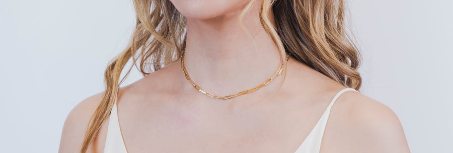 18k Solid Gold Chain Choker (Gold)